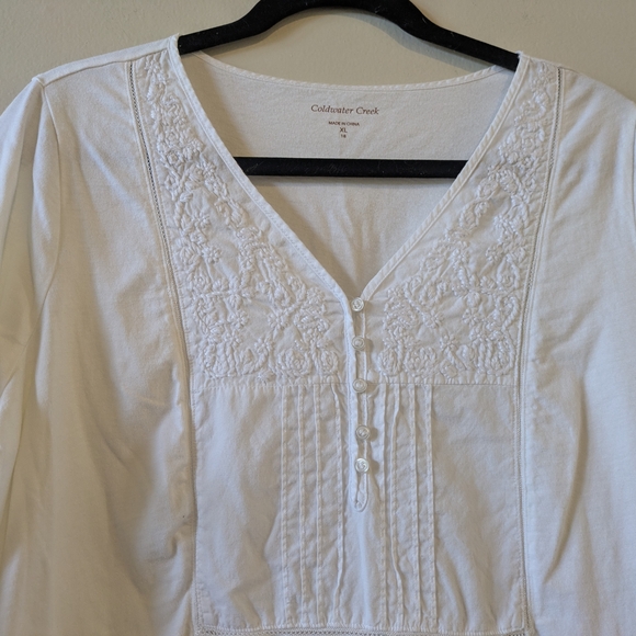 Coldwater Creek Cream Embroidered Top, Sz. XL - Picture 4 of 7